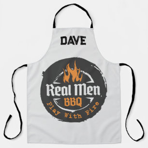 Delantal Personalizado Gris con Llamas para Hombre