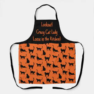 Delantal Personalizado Halloween Crazy Cat Lady en Cocina