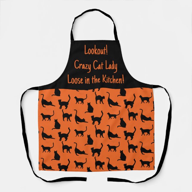 Delantal Personalizado Halloween Crazy Cat Lady en Cocina (Anverso)