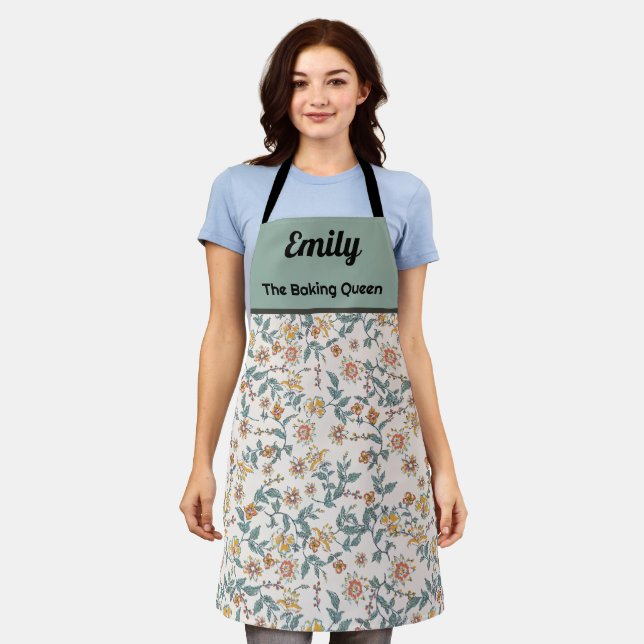 Delantal Personalizado hermosa acuarela patrón floral delan (Gastado)