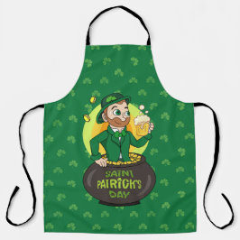 Delantal Personalizado leprechaun en una olla de oro sosten