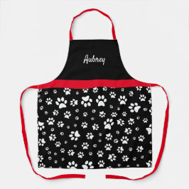 Delantal Personalizado Lindo Huella de Pata Rojo Negro y Bl