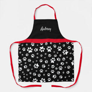Delantal Personalizado Lindo Huella de Pata Rojo Negro y Bl
