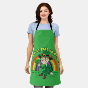 Delantal Personalizado lindo leprechaun con shamrock y arco