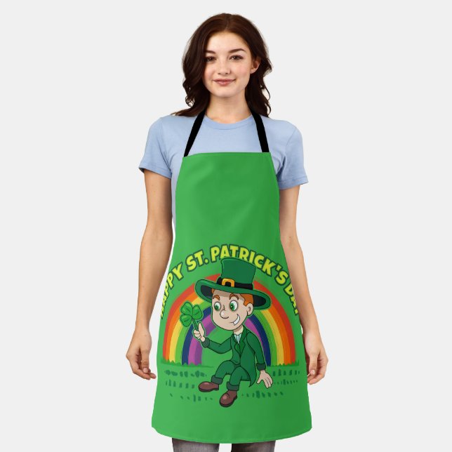 Delantal Personalizado lindo leprechaun con shamrock y arco (Gastado)