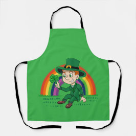 Delantal Personalizado lindo leprechaun con shamrock y arco
