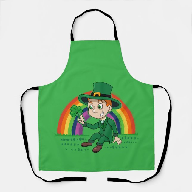 Delantal Personalizado lindo leprechaun con shamrock y arco (Anverso)
