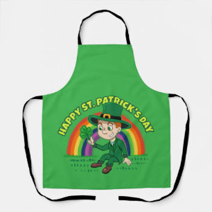 Delantal Personalizado lindo leprechaun con shamrock y arco