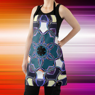 Delantal Personalizado Mandala Flor Azul Púrpura Negro y Bl