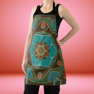 Delantal Personalizado Mandala Flor Azul y Naranja