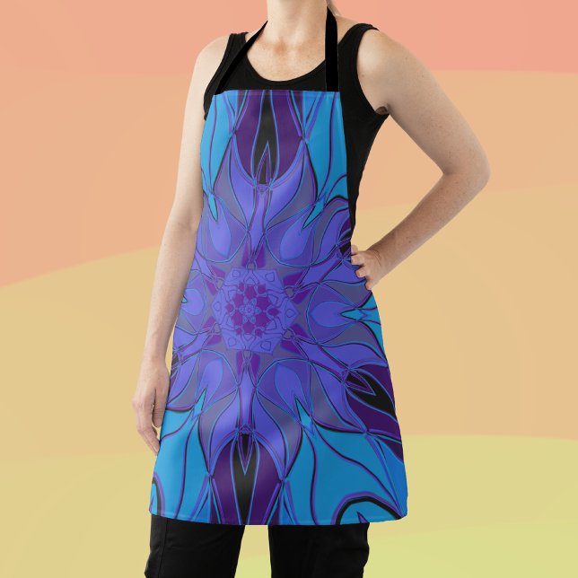 Delantal Personalizado Mandala Flor Azul y Púrpura (Subido por el creador)