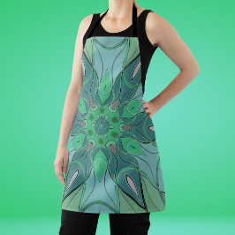 Delantal Personalizado Mandala Flor azul y verde