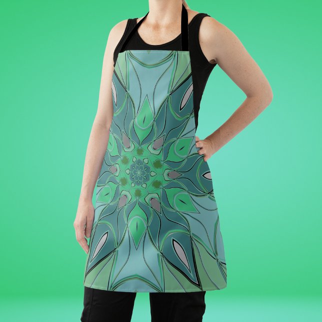 Delantal Personalizado Mandala Flor azul y verde (Subido por el creador)