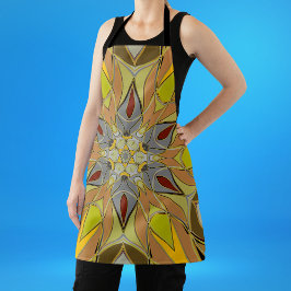 Delantal Personalizado Mandala Flor gris amarillo y rojo