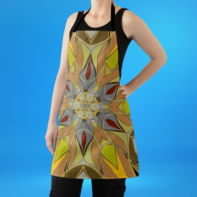 Delantal Personalizado Mandala Flor gris amarillo y rojo (Subido por el creador)