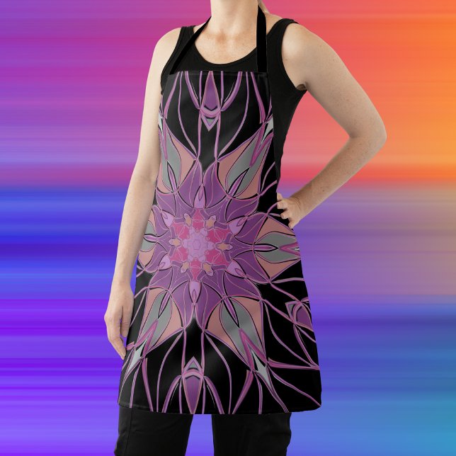 Delantal Personalizado Mandala Flor morado negro y rosa (Subido por el creador)