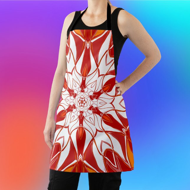 Delantal Personalizado Mandala Flor Naranja Rojo y Blanco (Subido por el creador)
