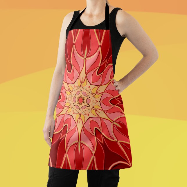 Delantal Personalizado Mandala Flor Rojo y Naranja (Subido por el creador)