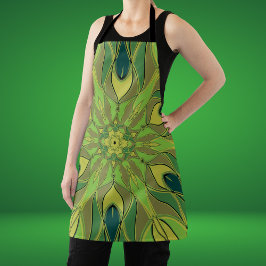 Delantal Personalizado Mandala Flor Verde Amarillo y Azul