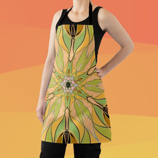 Delantal Personalizado Mandala Flor Verde Amarillo y Naranj (Subido por el creador)