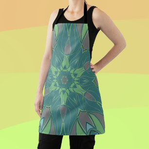 Delantal Personalizado Mandala Flor Verde y Azul