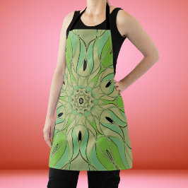 Delantal Personalizado Mandala Flor Verde y Azul