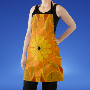 Delantal Personalizado Mandala Naranja de flores amarillo y