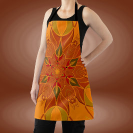 Delantal Personalizado Mandala Naranja de flores y rojo