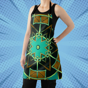 Delantal Personalizado Mandala Verde Negro y Amarillo
