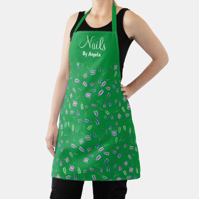 Delantal Personalizado Manicurista Nail Tech Green Apron (in situ)