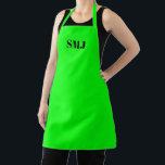 Delantal Personalizado moderno monograma iniciales verde ne<br><div class="desc">Iniciales de monograma personalizado moderno Apron blanco neón verde. Letras negras,  fondo verde neón. ¡puedes elegir tu correa de color,  gran regalo para mamá,  papá,  amigos y tú mismo! Diseño moderno,  minimalista,  sencillo y elegante. Excelente para cocineros,  chefs,  cerámica,  artesanía,  trabajo,  cocina,  horneado,  barbacoa,  parrilladas,  comercios y tiendas,  etc.</div>