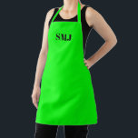 Delantal Personalizado moderno monograma iniciales verde ne<br><div class="desc">Iniciales de monograma personalizado moderno Apron blanco neón verde. Letras negras,  fondo verde neón. ¡puedes elegir tu correa de color,  gran regalo para mamá,  papá,  amigos y tú mismo! Diseño moderno,  minimalista,  sencillo y elegante. Excelente para cocineros,  chefs,  cerámica,  artesanía,  trabajo,  cocina,  horneado,  barbacoa,  parrilladas,  comercios y tiendas,  etc.</div>