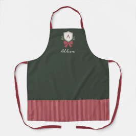Delantal Personalizado Monograma Lindo Verde Rojo Lazo Navi