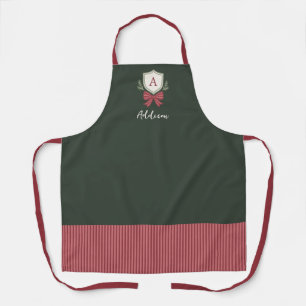 Delantal Personalizado Monograma Lindo Verde Rojo Lazo Navi