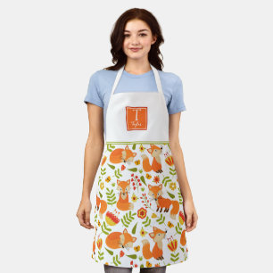 Delantal Personalizado Monograma, Naranja Cuto y Patrón Fo