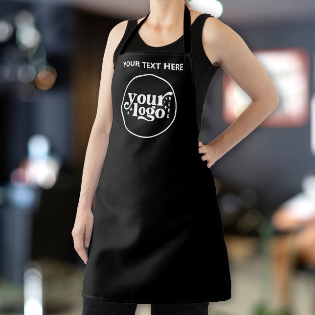 Delantal Personalizado negro logotipo de negocio Apron Text (Black Custom Business Apron Logo Text Personalized)