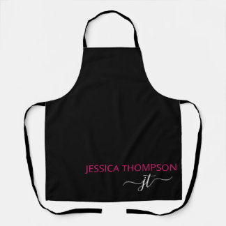 Delantal Personalizado negro moderno rosado caliente Nombre