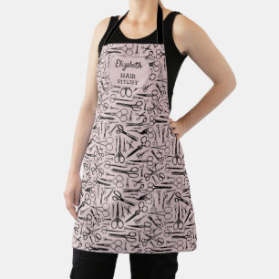Delantal Personalizado negro rosado con tijera estilista