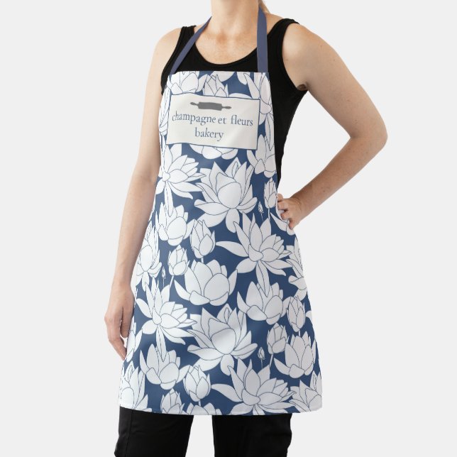 Delantal Personalizado nombre panadería azul Lotus chef o p (in situ)