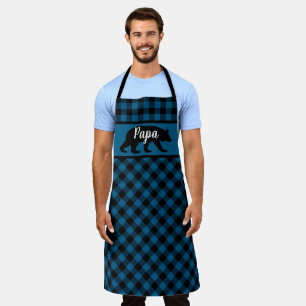 Delantal Personalizado Papa Mama Con Cheques Azules De Búf