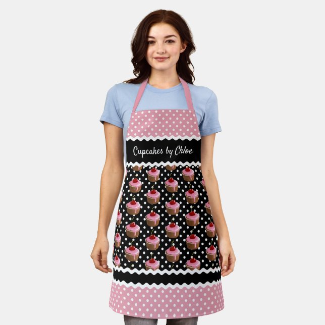 Delantal Personalizado Pasteles Rosa Patrón Polkadots En Ne (Gastado)