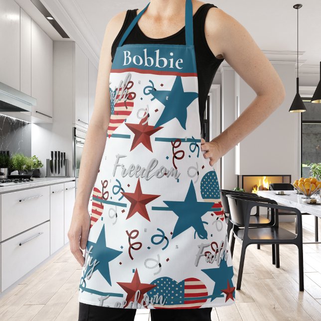 Delantal Personalizado patriótico de Faith, Freedom and Lib (Faith, Freedom and Liberty Retro Patriotic Custom Apron)