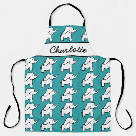Delantal Personalizado personalizado del elefante verde y b
