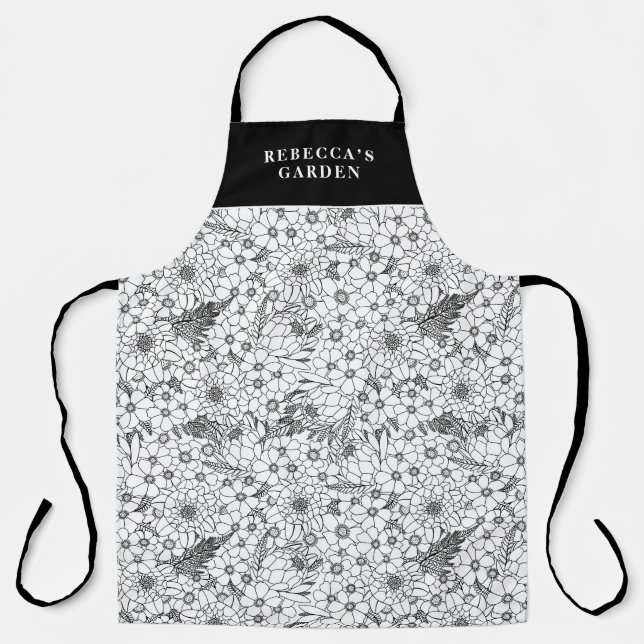 Delantal Personalizado Protea Negra Y Blanca Jardín De Flor (Anverso)