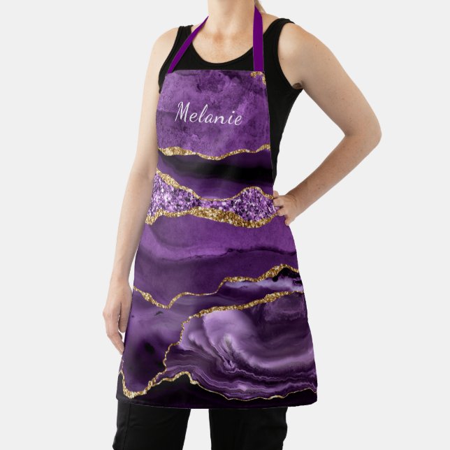 Delantal Personalizado Purple Gold Marble Tu Nombre Apron (in situ)