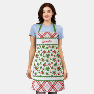 Delantal Personalizado Red Berries Holly Green White Cottag