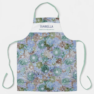 Delantal Personalizado Retro Azul Protea Y Daisy