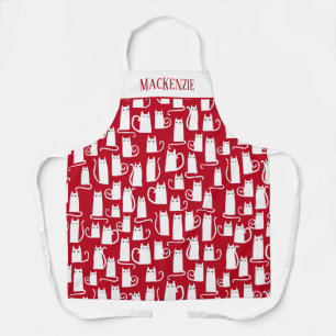 Delantal Personalizado rojo y blanco de gato corto
