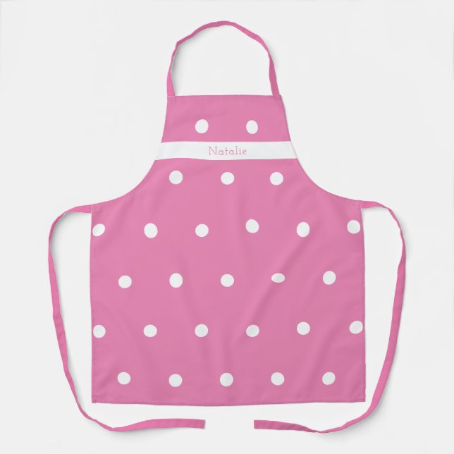 Delantal Personalizado Rosa y Blanco con Lunares (Anverso)
