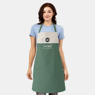 Delantal Personalizado Sage Green Ivory Name Logotipo de ma